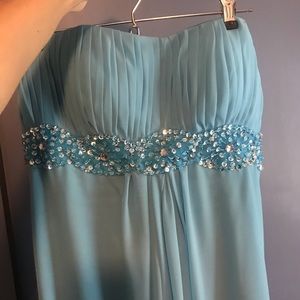 light blue strapless prom dress